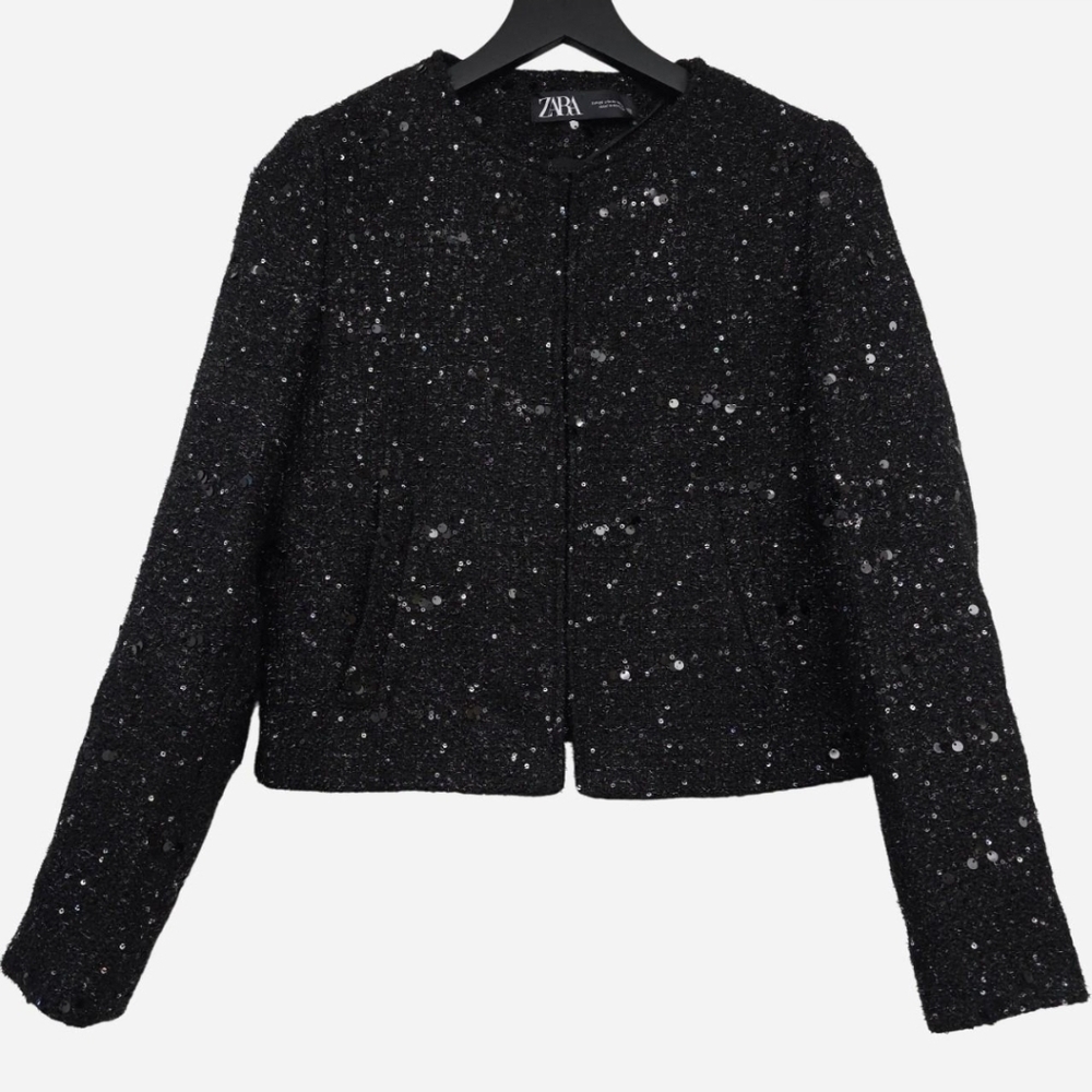 NWT Zara Metallic Tweed Sequin Cropped Blazer – Chanel Vibes – XS - Picture 3 of 11